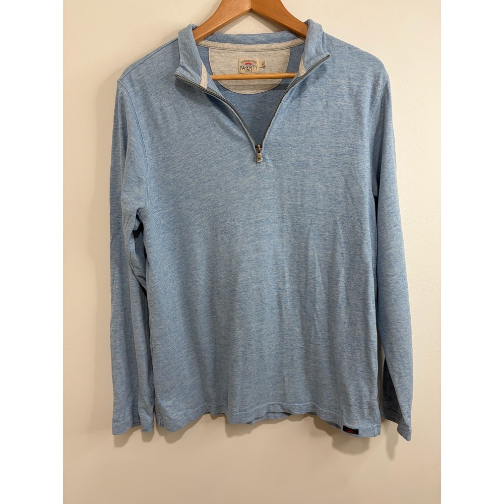 Faherty Mens Light Blue Heathered Cotton Modal 1/4 Zip Pullover Sweater M Golf